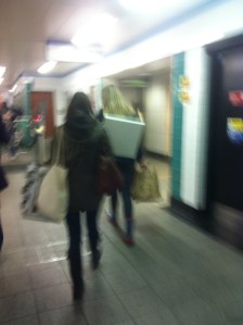 Girl with table on back